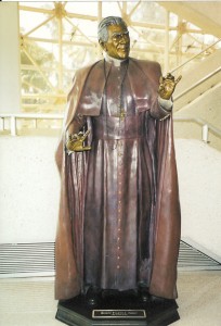 Statue of Bishop Sheen which was placed inside the former Crystal Cathedral