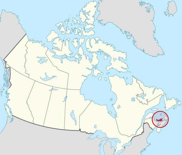 The red ink marks where King Edward Island is located in Canada.  It is north of Nova Scotia and to the east and south of New Brunswick and it is farther east than the United States.