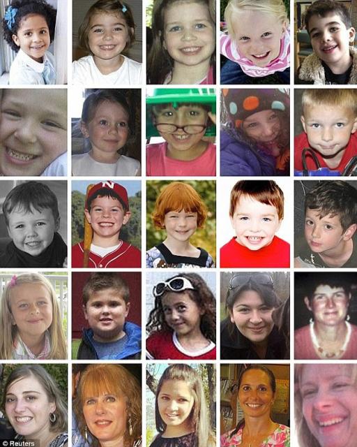 Victims: A composite shows the six teachers and 20 students who were killed at Sandy Hook Elementary School last December.