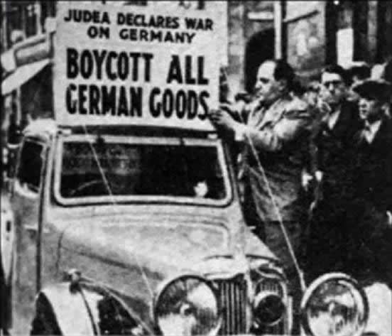 Jews financial war on Germany: A sign on a car telling of the Jews’ war with Germany