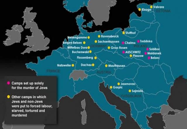 Jewish propaganda on the Holocaust: map of death camps